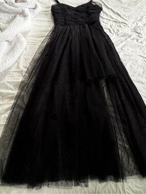 cinq a sept Black Tulle High-Low Evening Dress